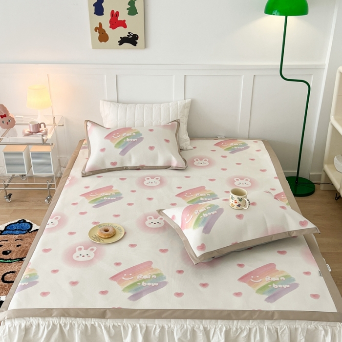 91家纺网 家纺一手货源 找家纺 昔可 2023新款高端数码冰藤席床席款凉席 彩虹兔