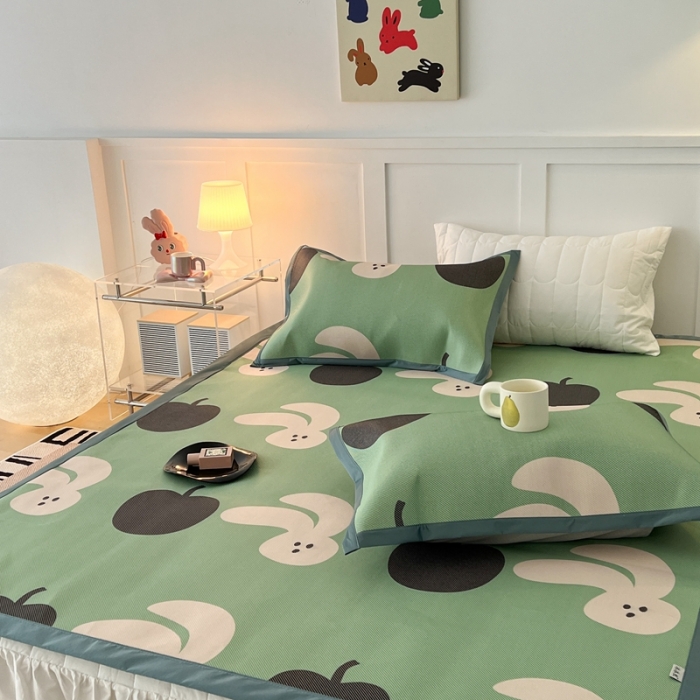 91家纺网 家纺一手货源 找家纺 昔可 2023新款高端数码冰藤席床席款凉席 苹果兔