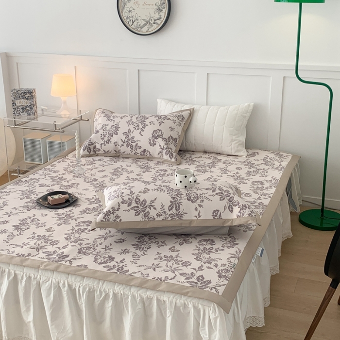 91家纺网 家纺一手货源 找家纺 昔可 2023新款高端数码冰藤席床席款凉席 法式茶歇 黑