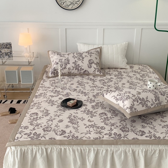 91家纺网 家纺一手货源 找家纺 昔可 2023新款高端数码冰藤席床席款凉席 法式茶歇 黑