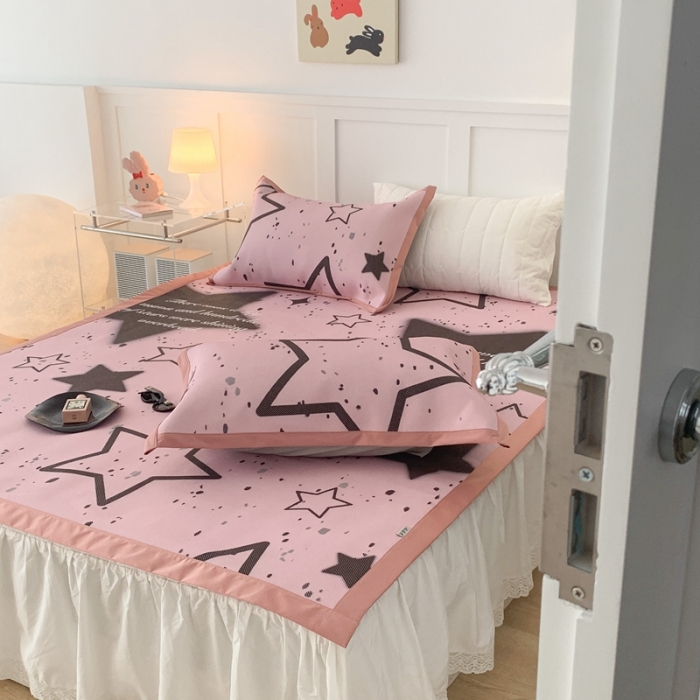 91家纺网 家纺一手货源 找家纺 昔可 2023新款高端数码冰藤席床席款凉席 甜酷五角星