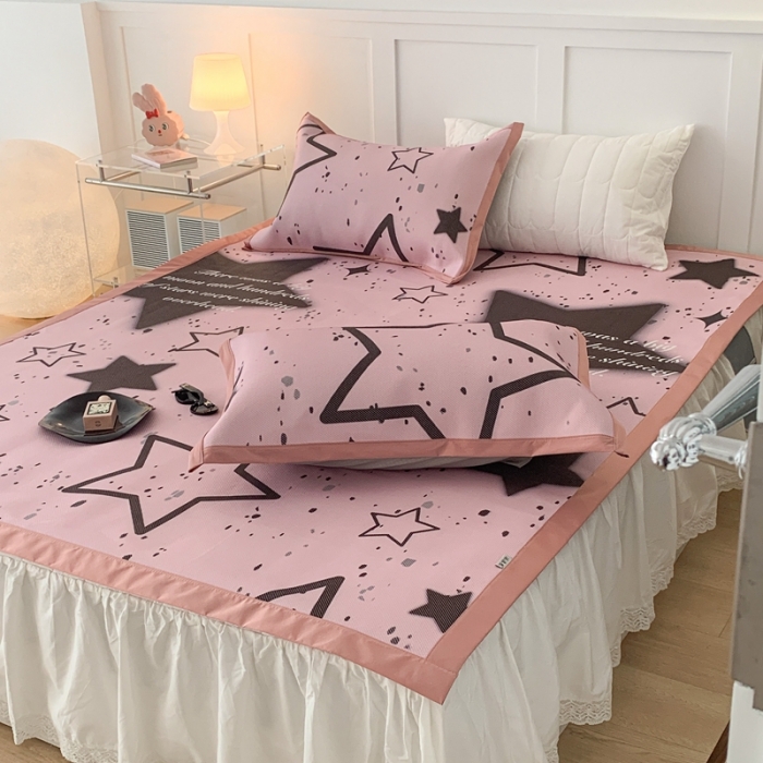 91家纺网 家纺一手货源 找家纺 昔可 2023新款高端数码冰藤席床席款凉席 甜酷五角星