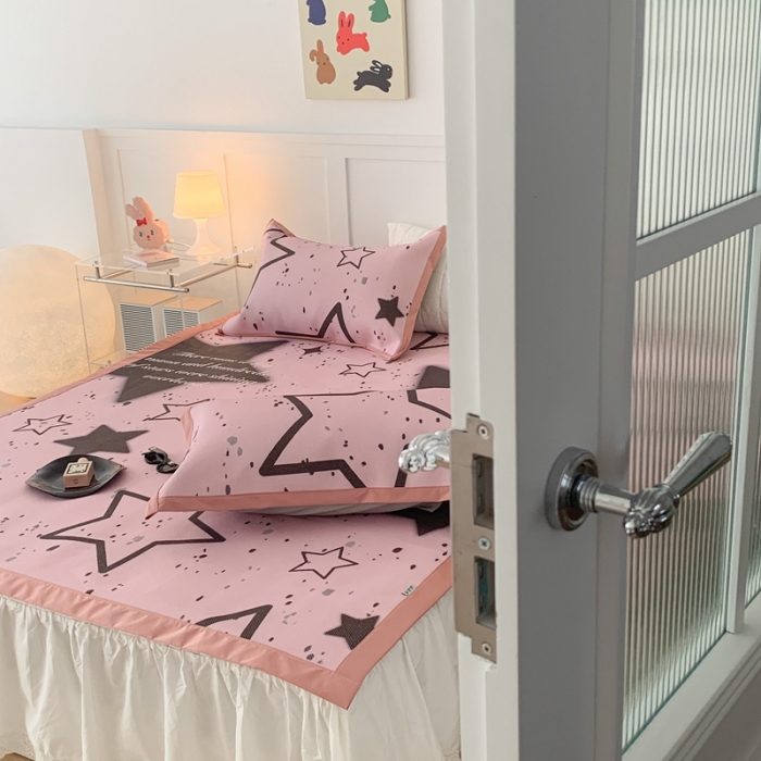 91家纺网 家纺一手货源 找家纺 昔可 2023新款高端数码冰藤席床席款凉席 甜酷五角星