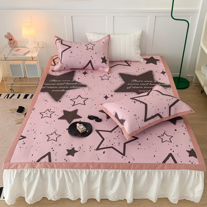 91家纺网 家纺一手货源 找家纺 昔可 2023新款高端数码冰藤席床席款凉席 甜酷五角星