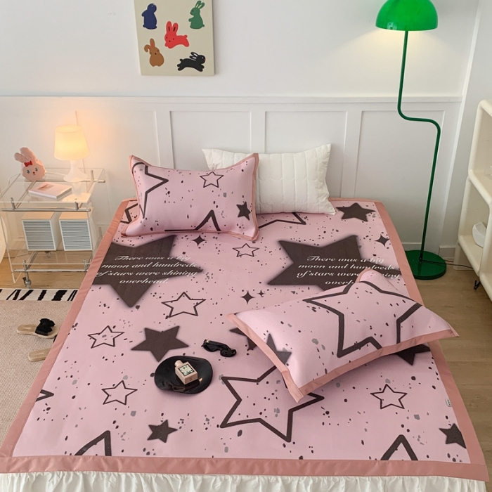 91家纺网 家纺一手货源 找家纺 昔可 2023新款高端数码冰藤席床席款凉席 甜酷五角星