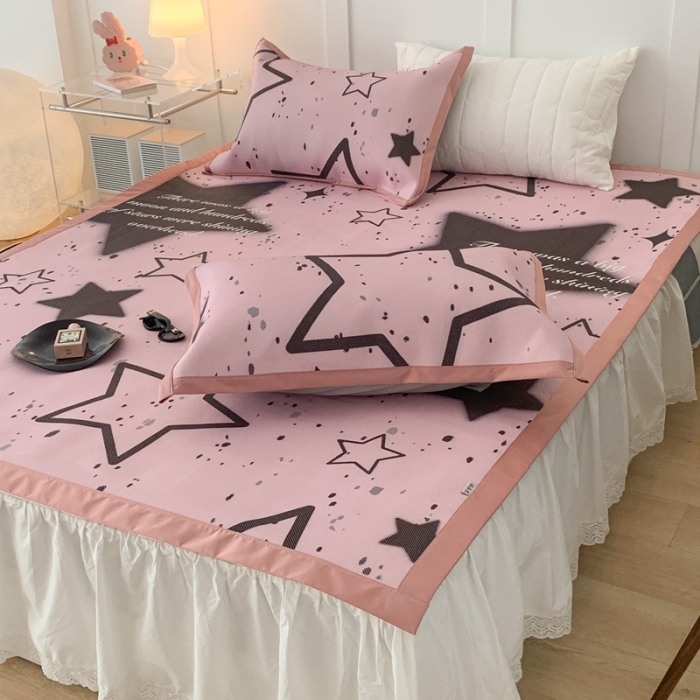 91家纺网 家纺一手货源 找家纺 昔可 2023新款高端数码冰藤席床席款凉席 甜酷五角星