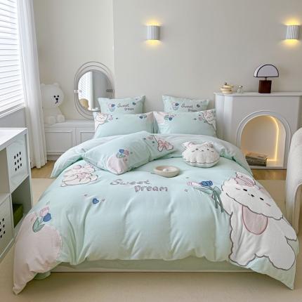 （总）曼布缇 2025新款A类60s全棉华夫格水洗棉贴布绣花四件套