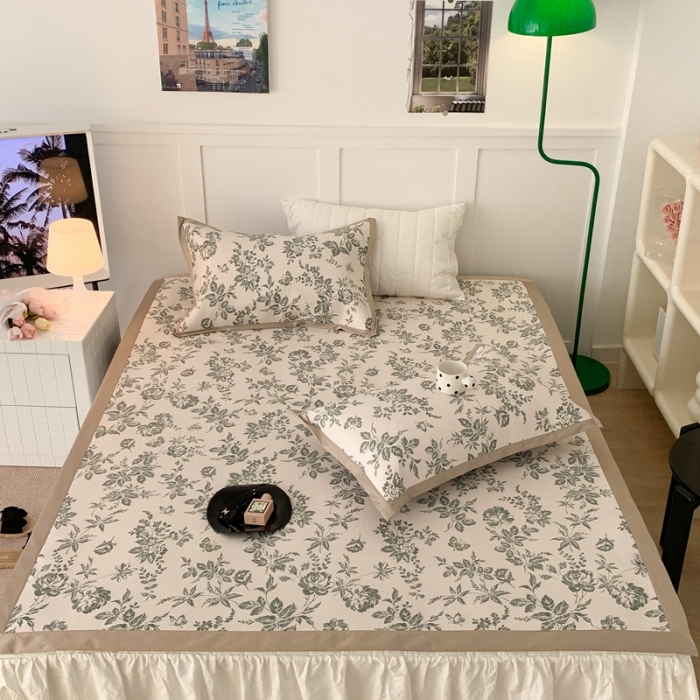 91家纺网 家纺一手货源 找家纺 昔可 2023新款高端数码冰藤席床席款凉席 法式茶歇 绿