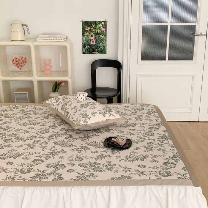 91家纺网 家纺一手货源 找家纺 昔可 2023新款高端数码冰藤席床席款凉席 法式茶歇 绿