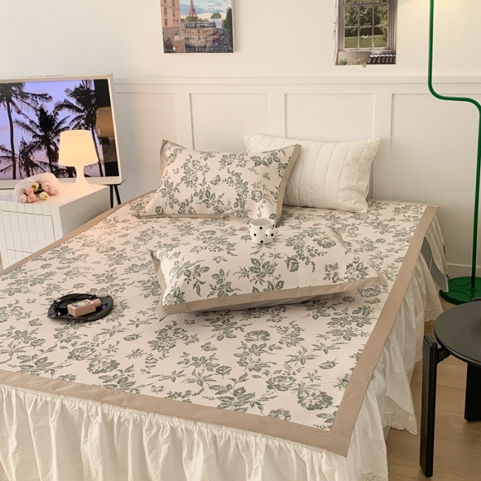 91家纺网 家纺一手货源 找家纺 昔可 2023新款高端数码冰藤席床席款凉席 法式茶歇 绿