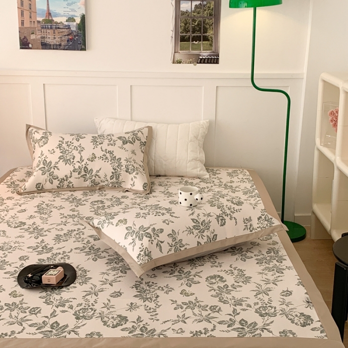 91家纺网 家纺一手货源 找家纺 昔可 2023新款高端数码冰藤席床席款凉席 法式茶歇 绿