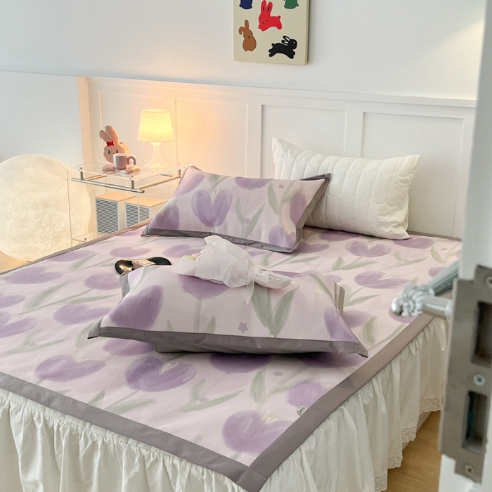 91家纺网 家纺一手货源 找家纺 昔可 2023新款高端数码冰藤席床席款凉席 雾紫郁金香