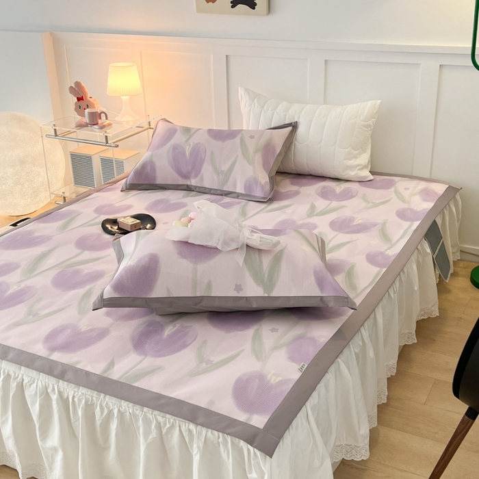 91家纺网 家纺一手货源 找家纺 昔可 2023新款高端数码冰藤席床席款凉席 雾紫郁金香