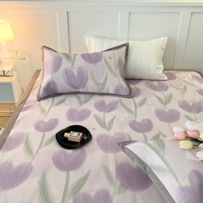 91家纺网 家纺一手货源 找家纺 昔可 2023新款高端数码冰藤席床席款凉席 雾紫郁金香