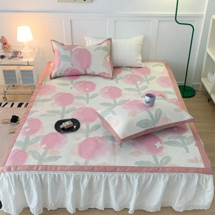 昔可 2023新款高端数码冰藤席床席款凉席 粉水彩郁金香