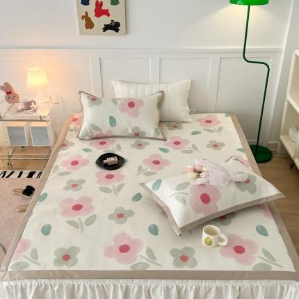 昔可 2023新款高端数码冰藤席床席款凉席 夏日粉花