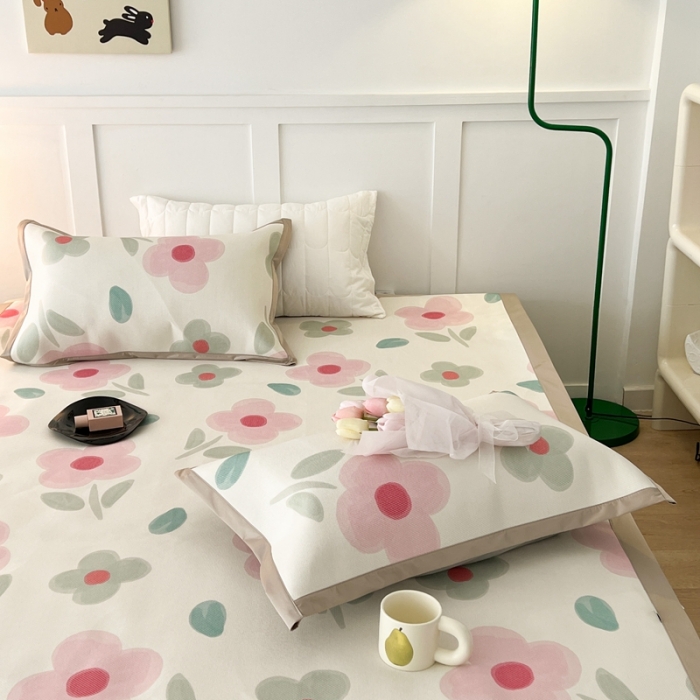 91家纺网 家纺一手货源 找家纺 昔可 2023新款高端数码冰藤席床席款凉席 夏日粉花