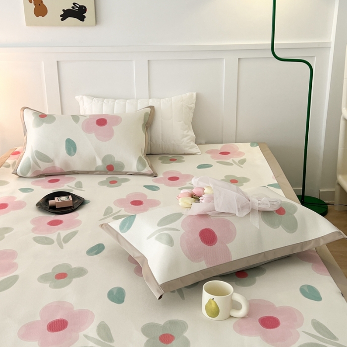 91家纺网 家纺一手货源 找家纺 昔可 2023新款高端数码冰藤席床席款凉席 夏日粉花