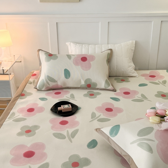 91家纺网 家纺一手货源 找家纺 昔可 2023新款高端数码冰藤席床席款凉席 夏日粉花