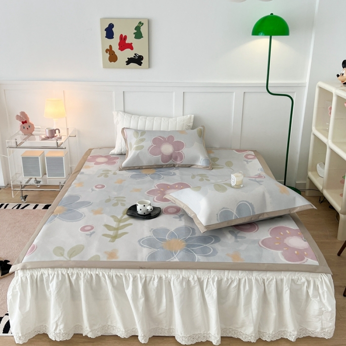 91家纺网 家纺一手货源 找家纺 昔可 2023新款高端数码冰藤席床席款凉席 夏日水彩花