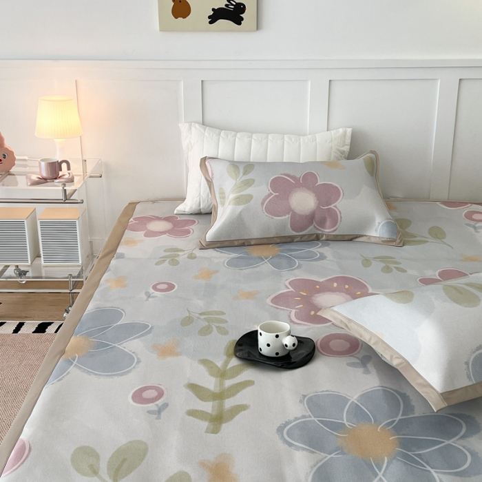 91家纺网 家纺一手货源 找家纺 昔可 2023新款高端数码冰藤席床席款凉席 夏日水彩花