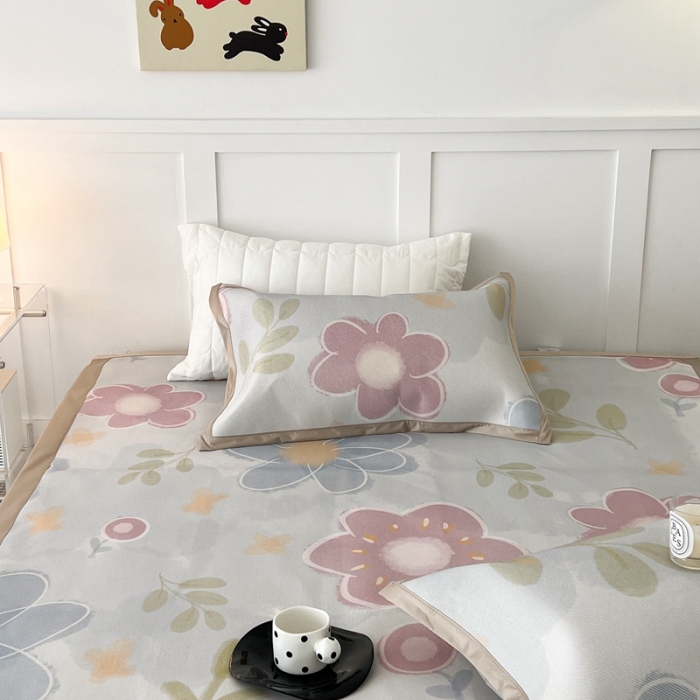 91家纺网 家纺一手货源 找家纺 昔可 2023新款高端数码冰藤席床席款凉席 夏日水彩花