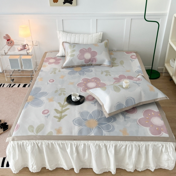 91家纺网 家纺一手货源 找家纺 昔可 2023新款高端数码冰藤席床席款凉席 夏日水彩花