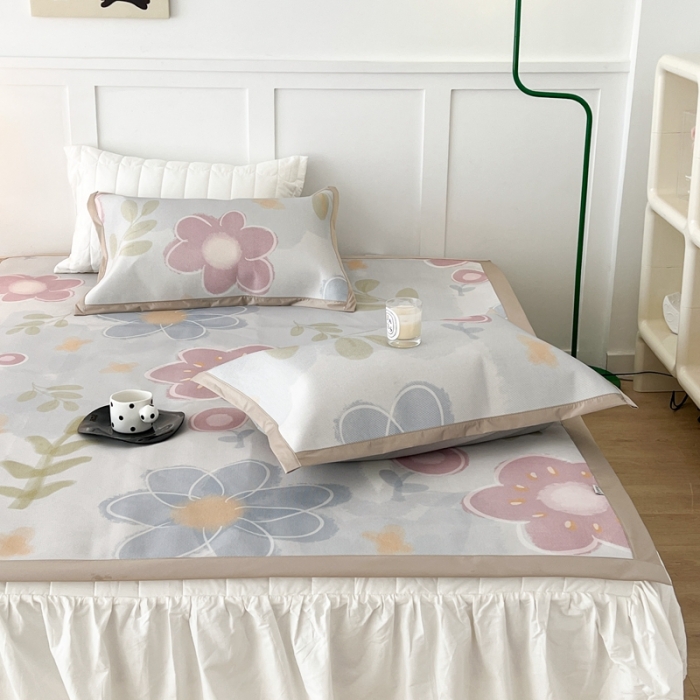 91家纺网 家纺一手货源 找家纺 昔可 2023新款高端数码冰藤席床席款凉席 夏日水彩花