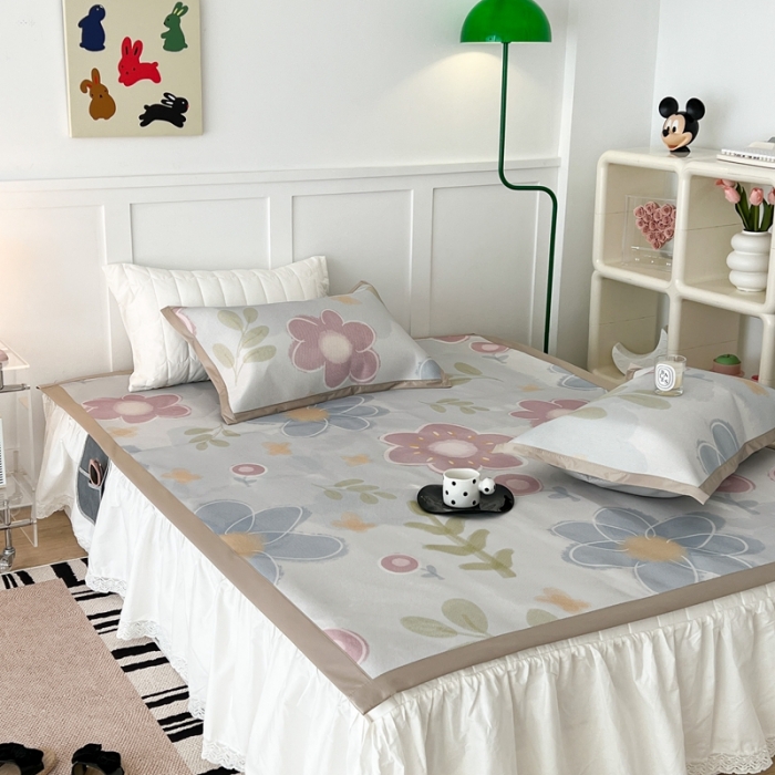 91家纺网 家纺一手货源 找家纺 昔可 2023新款高端数码冰藤席床席款凉席 夏日水彩花