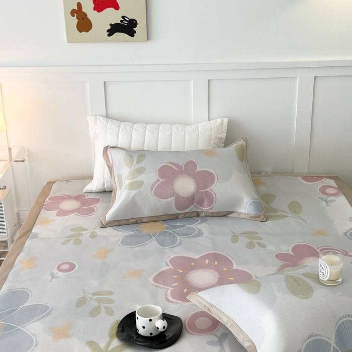 91家纺网 家纺一手货源 找家纺 昔可 2023新款高端数码冰藤席床席款凉席 夏日水彩花