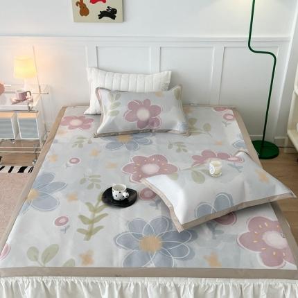 昔可 2023新款高端数码冰藤席床席款凉席 夏日水彩花