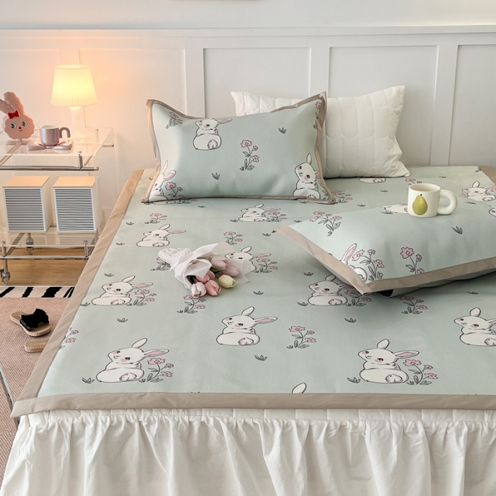 91家纺网 家纺一手货源 找家纺 昔可 2023新款高端数码冰藤席床席款凉席 花朵小兔几