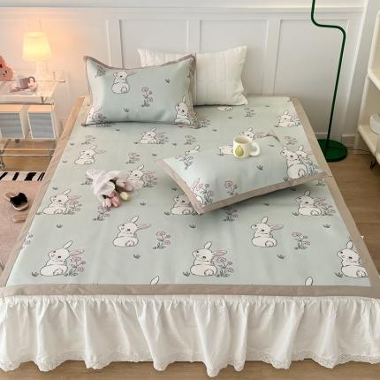 昔可 2023新款高端数码冰藤席床席款凉席 花朵小兔几