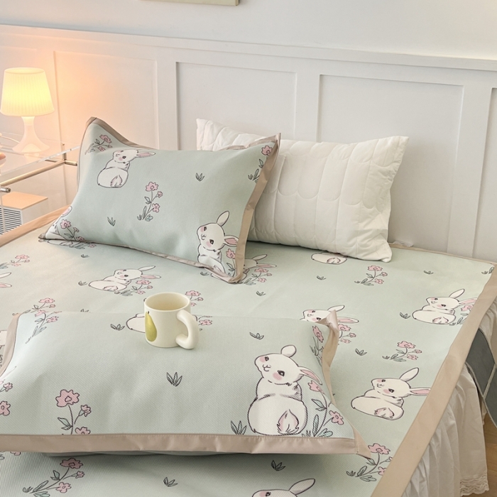 91家纺网 家纺一手货源 找家纺 昔可 2023新款高端数码冰藤席床席款凉席 花朵小兔几