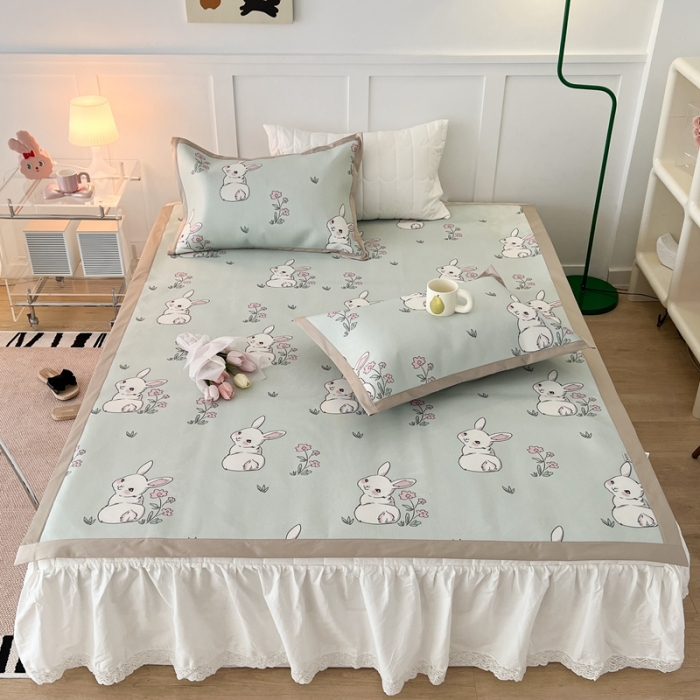 91家纺网 家纺一手货源 找家纺 昔可 2023新款高端数码冰藤席床席款凉席 花朵小兔几