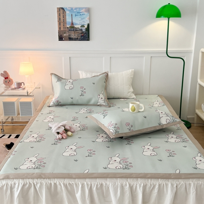 91家纺网 家纺一手货源 找家纺 昔可 2023新款高端数码冰藤席床席款凉席 花朵小兔几