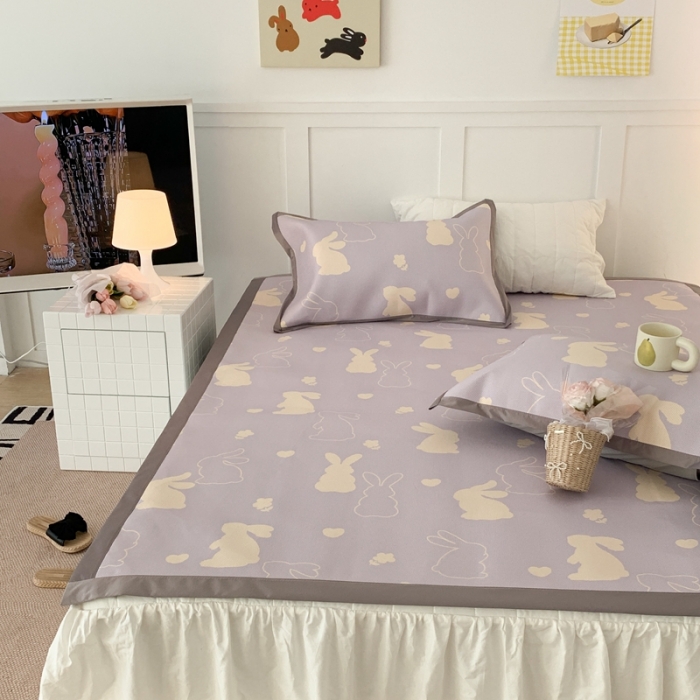 91家纺网 家纺一手货源 找家纺 昔可 2023新款高端数码冰藤席床席款凉席 香芋紫兔