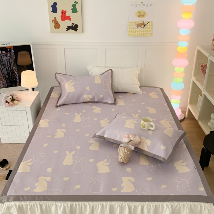 91家纺网 家纺一手货源 找家纺 昔可 2023新款高端数码冰藤席床席款凉席 香芋紫兔