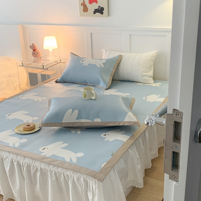 91家纺网 家纺一手货源 找家纺 昔可 2023新款高端数码冰藤席床席款凉席 蓝底兔