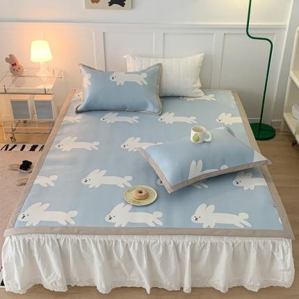 昔可 2023新款高端数码冰藤席床席款凉席 蓝底兔