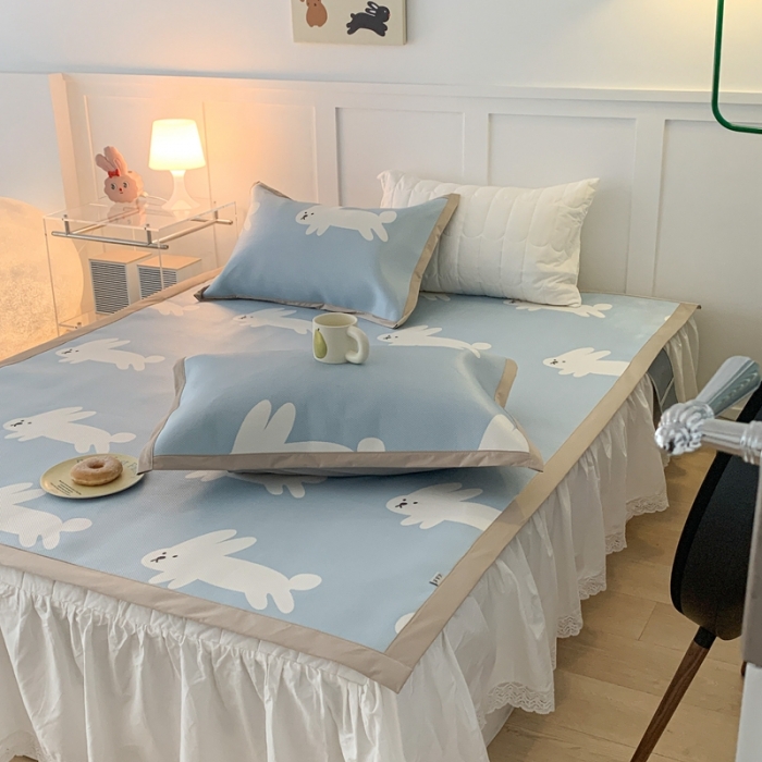 91家纺网 家纺一手货源 找家纺 昔可 2023新款高端数码冰藤席床席款凉席 蓝底兔