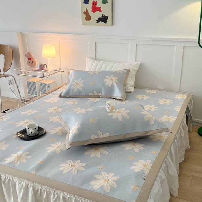 91家纺网 家纺一手货源 找家纺 昔可 2023新款高端数码冰藤席床席款凉席 油画雏菊