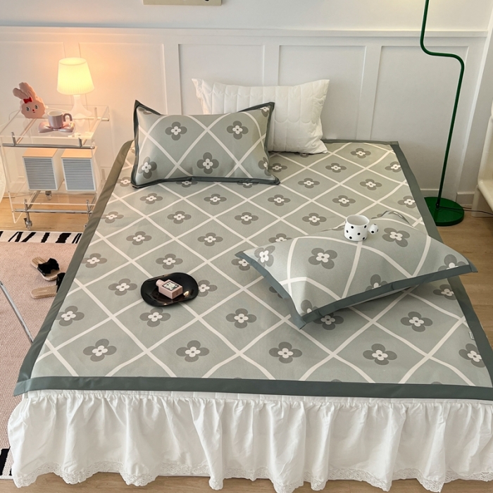 91家纺网 家纺一手货源 找家纺 昔可 2023新款高端数码冰藤席床席款凉席 菱格小花