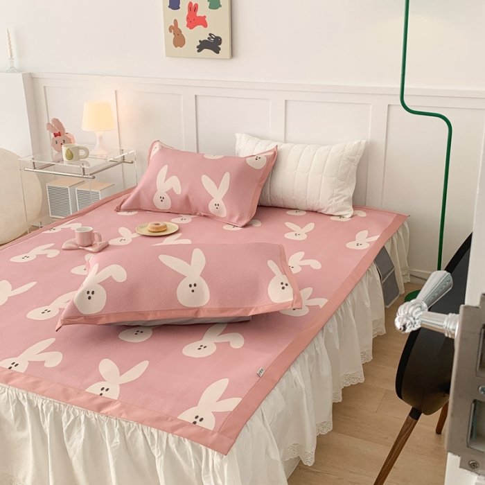 91家纺网 家纺一手货源 找家纺 昔可 2023新款高端数码冰藤席床席款凉席 长耳朵兔 粉