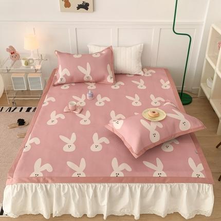 昔可 2023新款高端数码冰藤席床席款凉席 长耳朵兔 粉