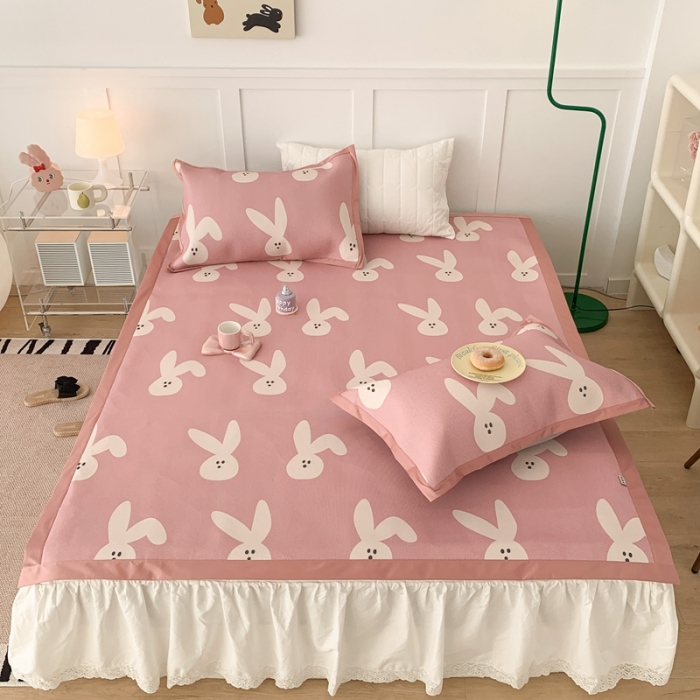 91家纺网 家纺一手货源 找家纺 昔可 2023新款高端数码冰藤席床席款凉席 长耳朵兔 粉