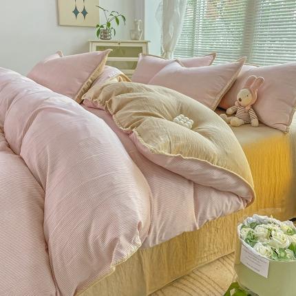 91家纺网 家纺一手货源 找家纺 （总）优选 2025新款无印风贝壳绣双层纱棉麻水洗四件套直播爆款学生三件套