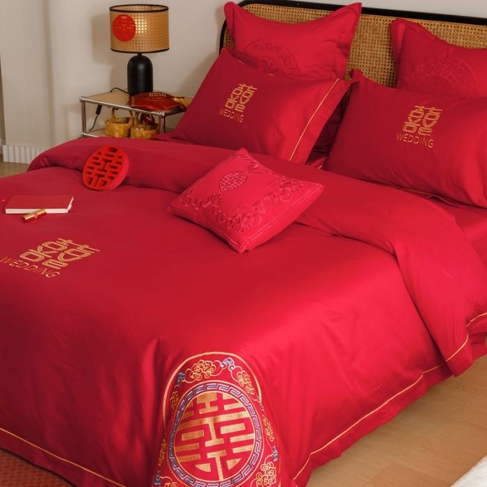 91家纺网 家纺一手货源 找家纺 （总）用心 2023新款长绒棉刺绣婚庆四件套