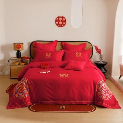 用心 2023新款长绒棉刺绣婚庆四件套 如意