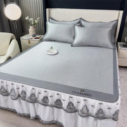 91家纺网 家纺一手货源 找家纺 （总）印季家纺 2025新款纯色加密冰藤床裙凉席